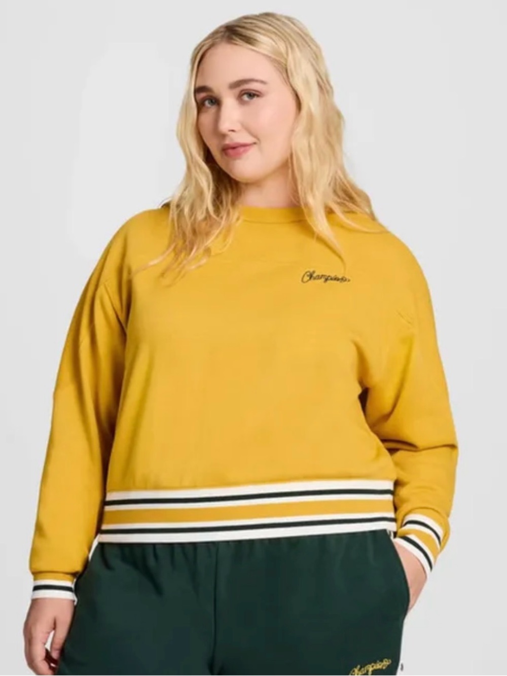 Champion - Cropped Crewneck Pullover Sweatshirt - Lemon Curry